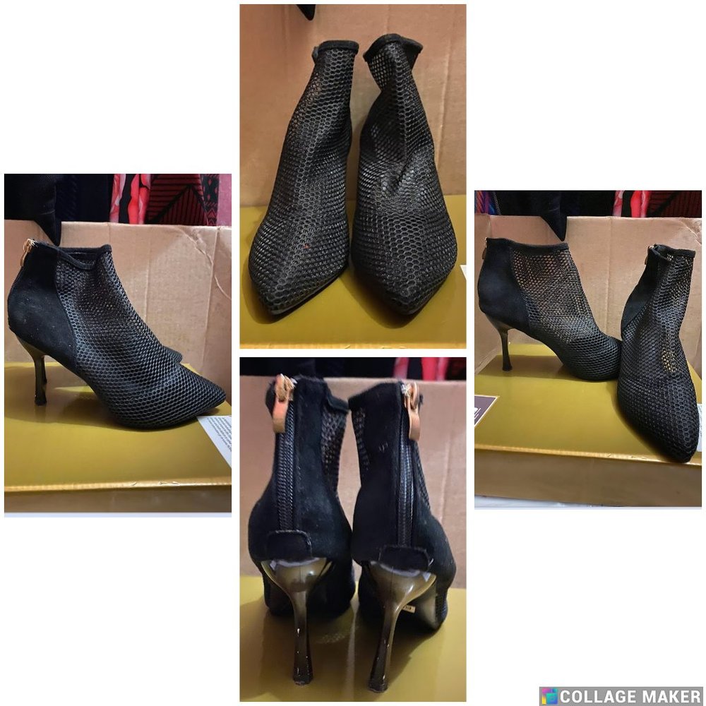 Mesh Panel Point Toe Stiletto Heeled Boots EUR39(US8)